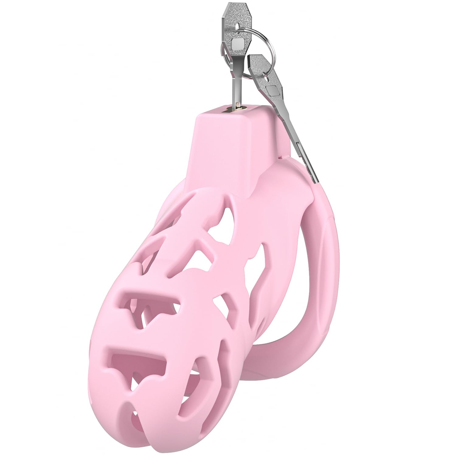 Vikkiy Male Chastity Cage, Chastity Devices with 5 Sizes Rings Pink Large