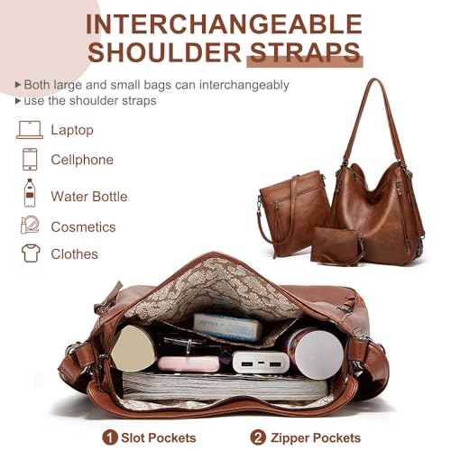 Image of PU Leather Purses 3PCS, Hobo Crossbody Bags Set for Women, 3 in 1 Convertible Backpack for Ladies Shoulder Bags satchel Bags