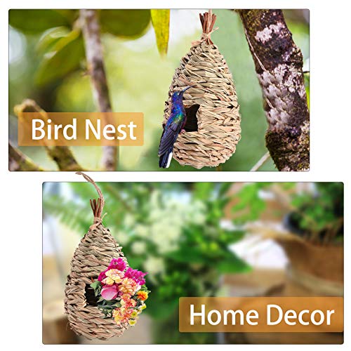 Humming Bird Houses For Outdoor Hanging, Natural Grass Hanging Bird Housenest, Hand Woven Hummingbird Nest, Large Wren Finch Bird House For Garden Window Outdoor Home, 3 Pack #TOP7