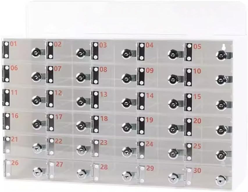 Cell Phone Locker Box for Classroom with Door Locks and Keys Clear Acrylic Jail Storage Cabinet，30-Cell Phone Storage Box - Acrylic Mobile Phone Locker for Office, Home & Conference Rooms -