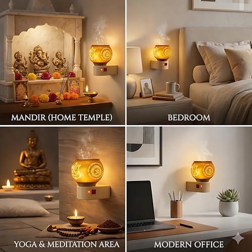 Image of Glass Kapoor Dani, Electric Camphor Diffuser Ganesh Ji Om Kapoor Burner | Multipurpose Incense Holder |Aroma Dhoop Dani|Camphor Burner Diffuser | Electrical Night Lamp for Home, Office, Temple