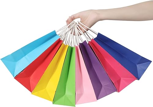 Miniatura 7 de Waarms 32 bolsas de regalo con 32 pañuelos, 8 colores bolsas de recuerdo de fiesta con asas, bolsas de regalo de arcoíris de papel kraft a granel
