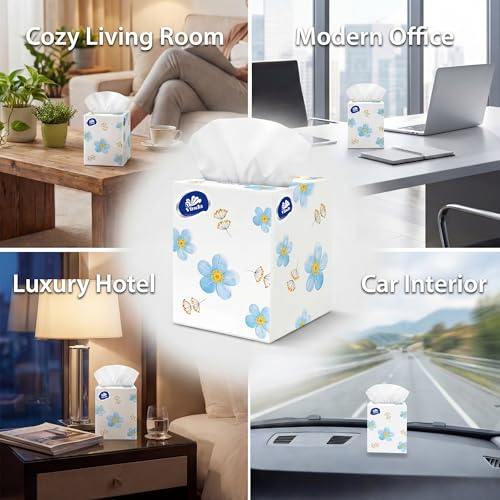 Image of Vinda Ultra Care 3-Ply Facial Tissues, Large 8.26 inch x 7.48 inch Sheets, 82 Tissues per Cube, 8 Cube Boxes (656 Tissues Total), Soft & Strong for Home, Office, and Car