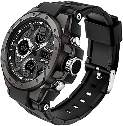 findtime Men's Military Tactical Sports Watches Large Face Alarm Stopwatch Dual Time LED Backlight Waterproof Wristwatch Outdoor Digital Analog Multifunctional Watch for Men