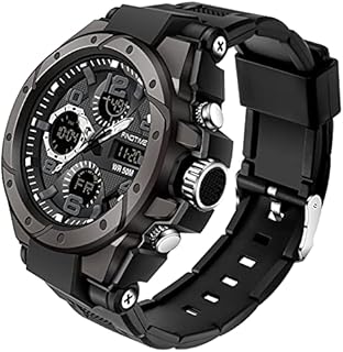 findtime Men's Military Tactical Sports Watches Large Face Alarm Stopwatch Dual Time LED Backlight Waterproof Wristwatch Outdoor Digital Analog Multifunctional Watch for Men