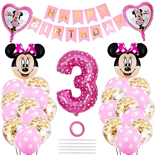 YISKY Decoracion Cumpleaños 3 Año Minnie, 28 Piezas Minnie Cumpleaños Globos, Minnie Fiesta Decoración, Decoración Cumpleaños De Minnie, Decoracion Cumpleaños Niña, Fiesta, Decoración de Bautizo Cover