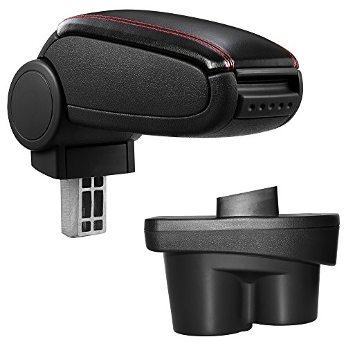 Accoudoir central - avec compartiment - rembourr&eacute; - cuir-synth&eacute;tique - noir avec des coutures rouges