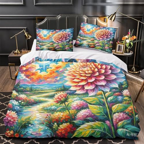 Housse de couette fermeture éclair cachée microfibre 260x220cm Dahlia - 4