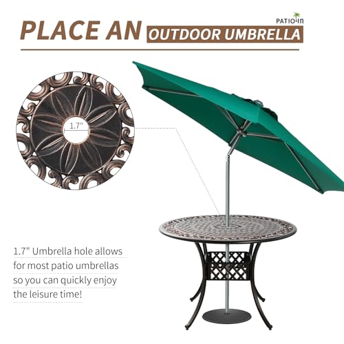 Image of Cast Aluminum Outdoor Dining Table 42 inch Round Patio Dining Table with 1.7 inch Umbrella Hole,Large Garden Patio Table for 4-6 People, Bronze