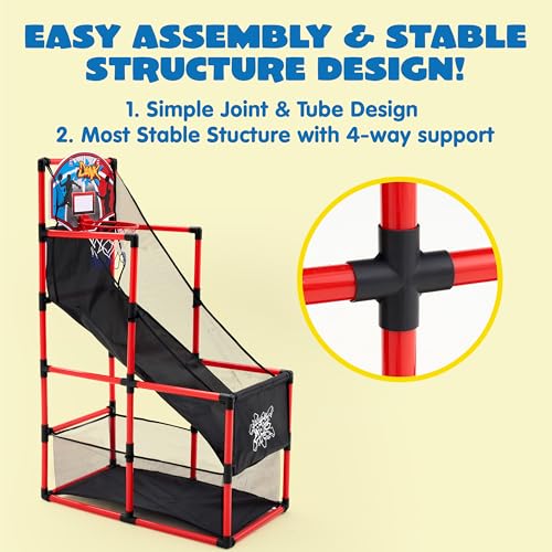 Image of JOYIN Red Arcade Basketball Game Set, Indoor Basketball Hoop for Kids 3+ Years Old, Easy Set Up Sports Toy with 4 Balls, Gifts for Boys and Girls