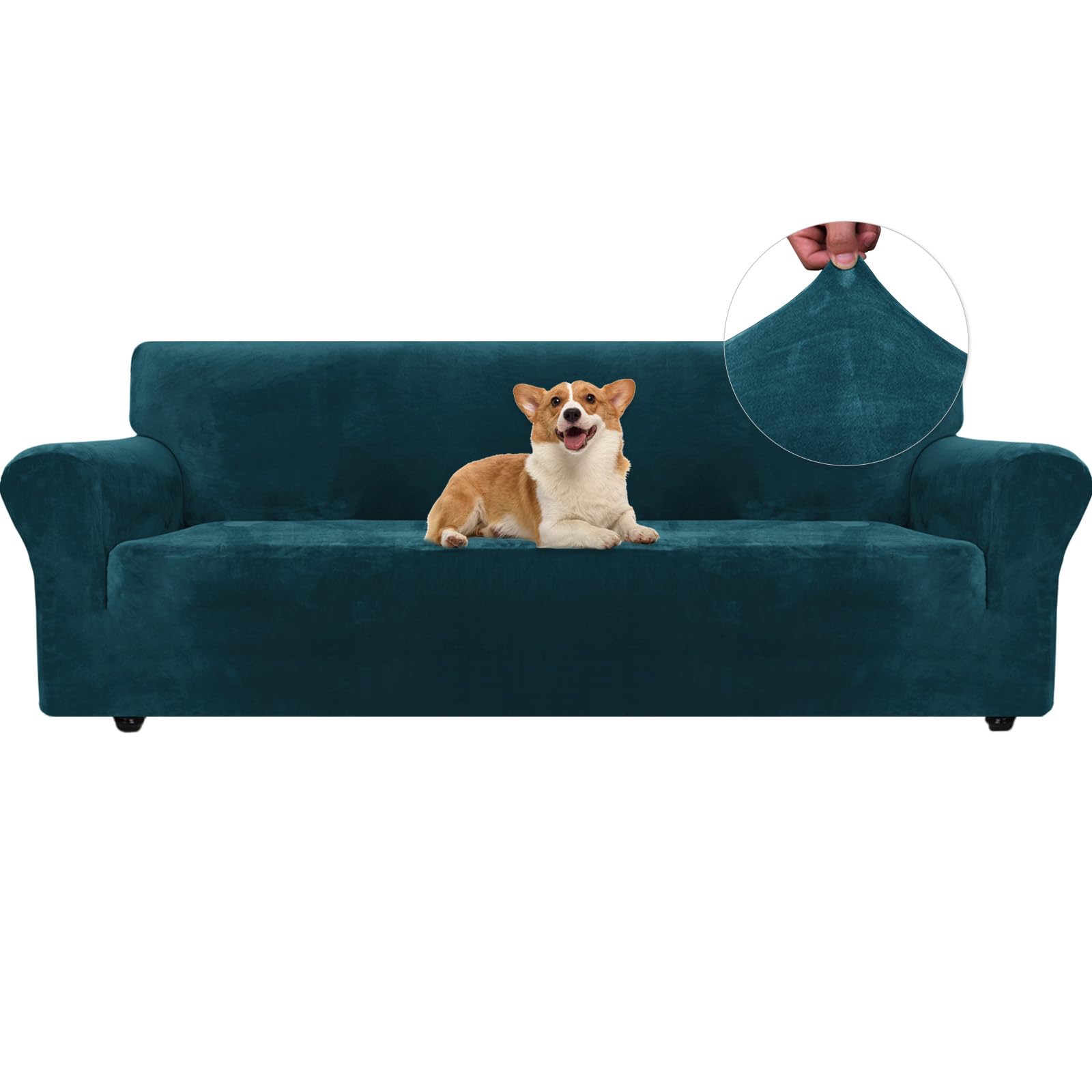 Ystyle Copridivano Velluto, Copri Divano 4 Posti Con Braccioli, Copridivano Antigraffio Gatto, Copridivani Elasticizzati, Universale Sofa Cover Estivo Lavabile Antiscivolo, Verde Scuro
