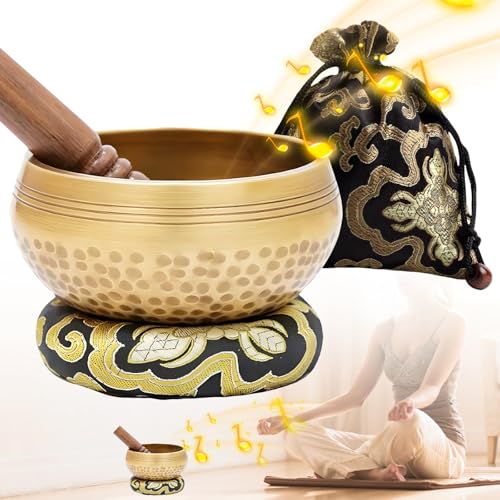Lot de bols chantants tibétains, diamètre : 8 cm, petits, avec maillet en bois, coussin et sac de rangement, pour méditation, yoga, chakra, accessoires de méditation
