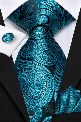 Image of Hi-Tie Men's Tie Sets Silk Paisley Striped Necktie Pocket Square Cuff-links Sets Wedding Business Holiday