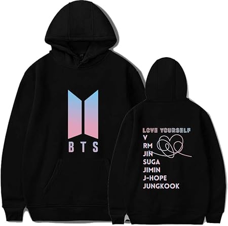 Dealright Kpop Bts Hoodie Love Yourself Hooded Jungkook Suga V Jimin J Hope Unisex Long Sleeve Pullover Jacket Sweatshirt Love Yourself Black Large Amazon Co Uk Clothing