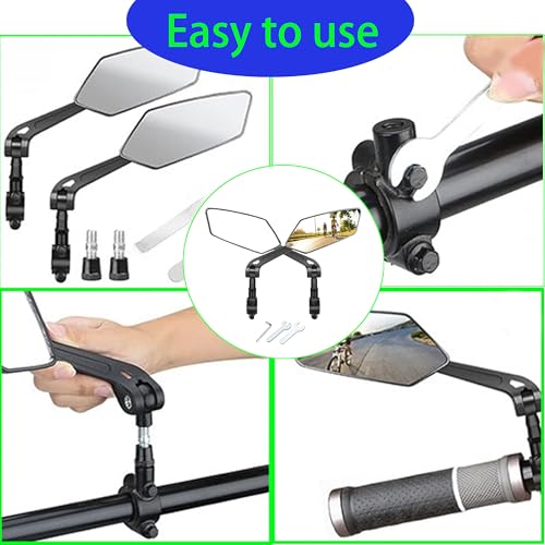 1 Pair Adjustable Handlebar Bike Mirror, Shatterproof HD Glass Lens, Universal Fit Rearview Bicycle Mirrors, 360° Rotatable, Compatible with Mountain Bikes, E-bikes, Road Bikes - Thumbnail 6