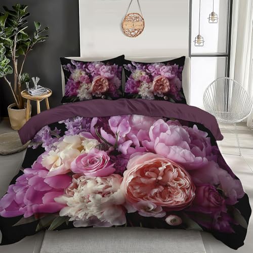 DLERFLOVR Bettwäsche EIN Strauß Pfingstrosen Bettbezügen 135x200cm weich...