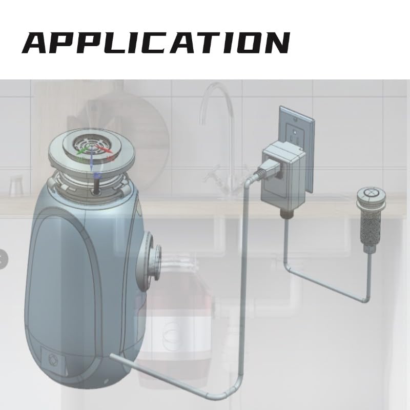 Sink Top Garbage Disposal Air Switch Button, Brushed Stainless Steel, with 6 Ft Air Hose, Chrome Plated 3.6" Long On/Off, Push Button with Brass Cover, Compatible with All Power Modules