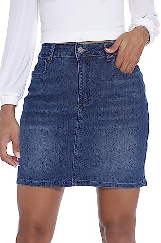 GUANYY Women's Stretch Denim Mini Skirt - Slim Fit & Stylish (Blue, X-Large)