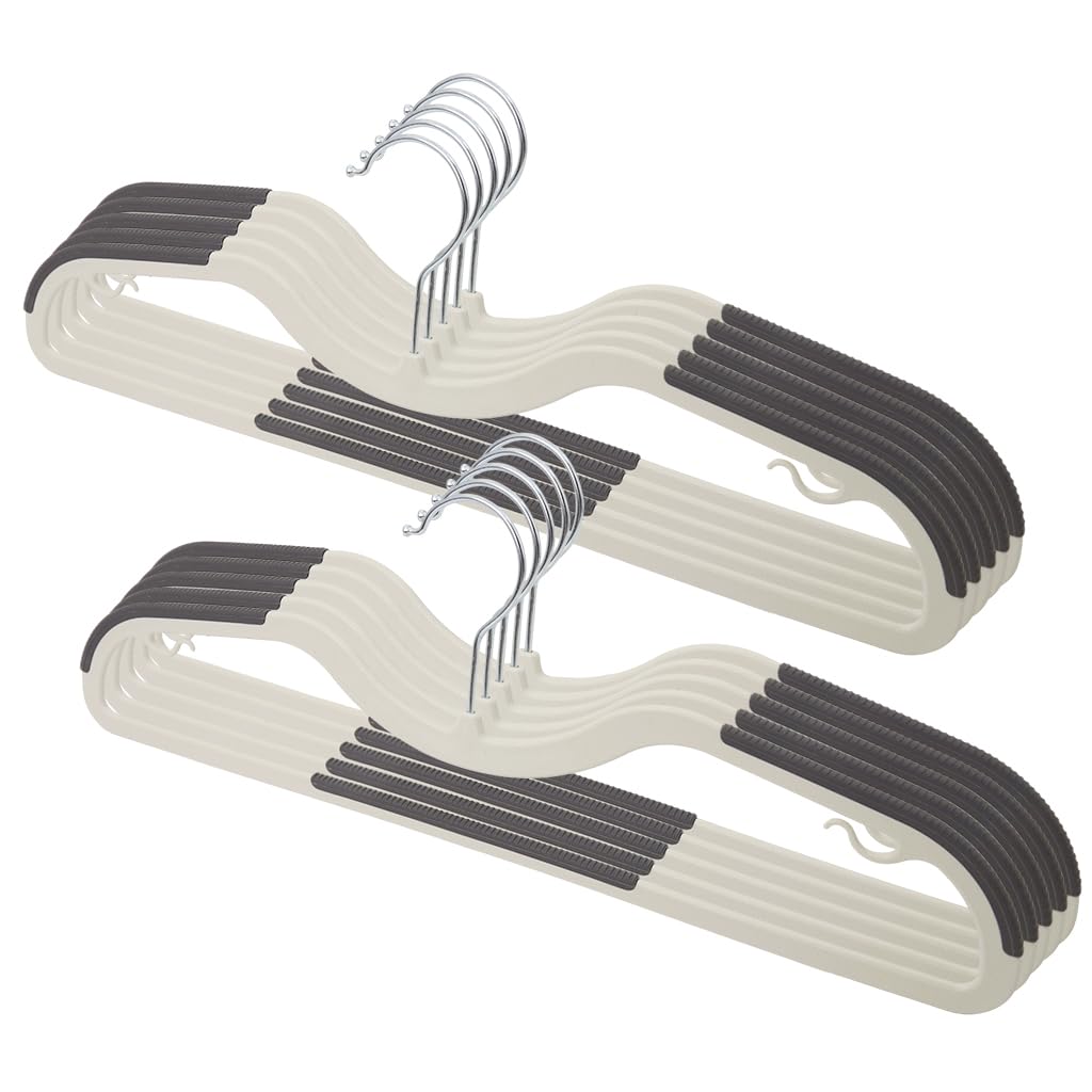 HASTHIP® 10Pack Plastic Hangers Heavy Duty Dry Wet Clothes Hangers with Non-Slip Pads Space Saving 0.2" Thickness Super Lightweight Organizer-image-45