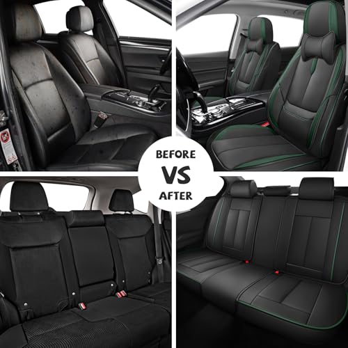 Image of Seat Covers for Chevy Silverado 1500 2007-2026 (Black&Green, Luxury 5 Set)