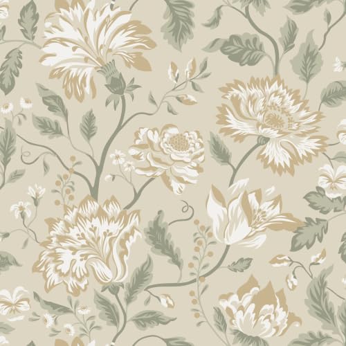 Baolanzw Vintage Neutral Floral Peel and Stick Wallpaper Botanical Nature Removable Vinyl Wall Paper for Bedroom Bathroom Cottage Core Contact Paper Decor 17.3"x118" (Vintage Floral, 17.32"x 118.11")