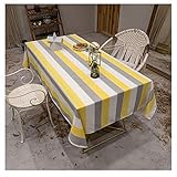 Rectángulo Nórdico Mantel Mesa Cuadrado Algodón y Lino con rayas amarillas Cubierta de mesa para Cocina Salón Decoración de mesa Estampado Manteles Lavable Amarillo 90*140cm(Pequeña mesa de café)