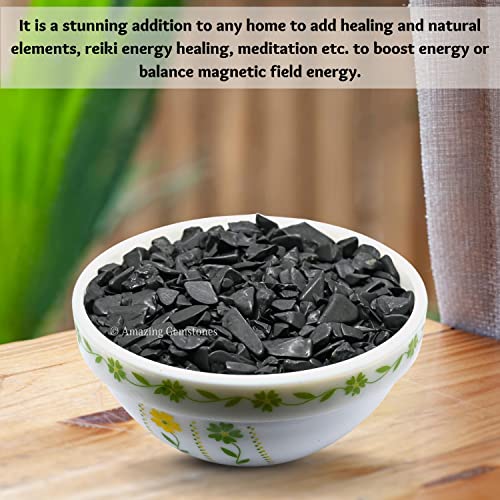 Image of Shungite Crystal Chips Aquarium Gravel Rocks - Bulk Fish Tank Gravel, Small Tumbled Stone and Tiny Crystals for Decoration (Natural AAA Grade Gemstones)