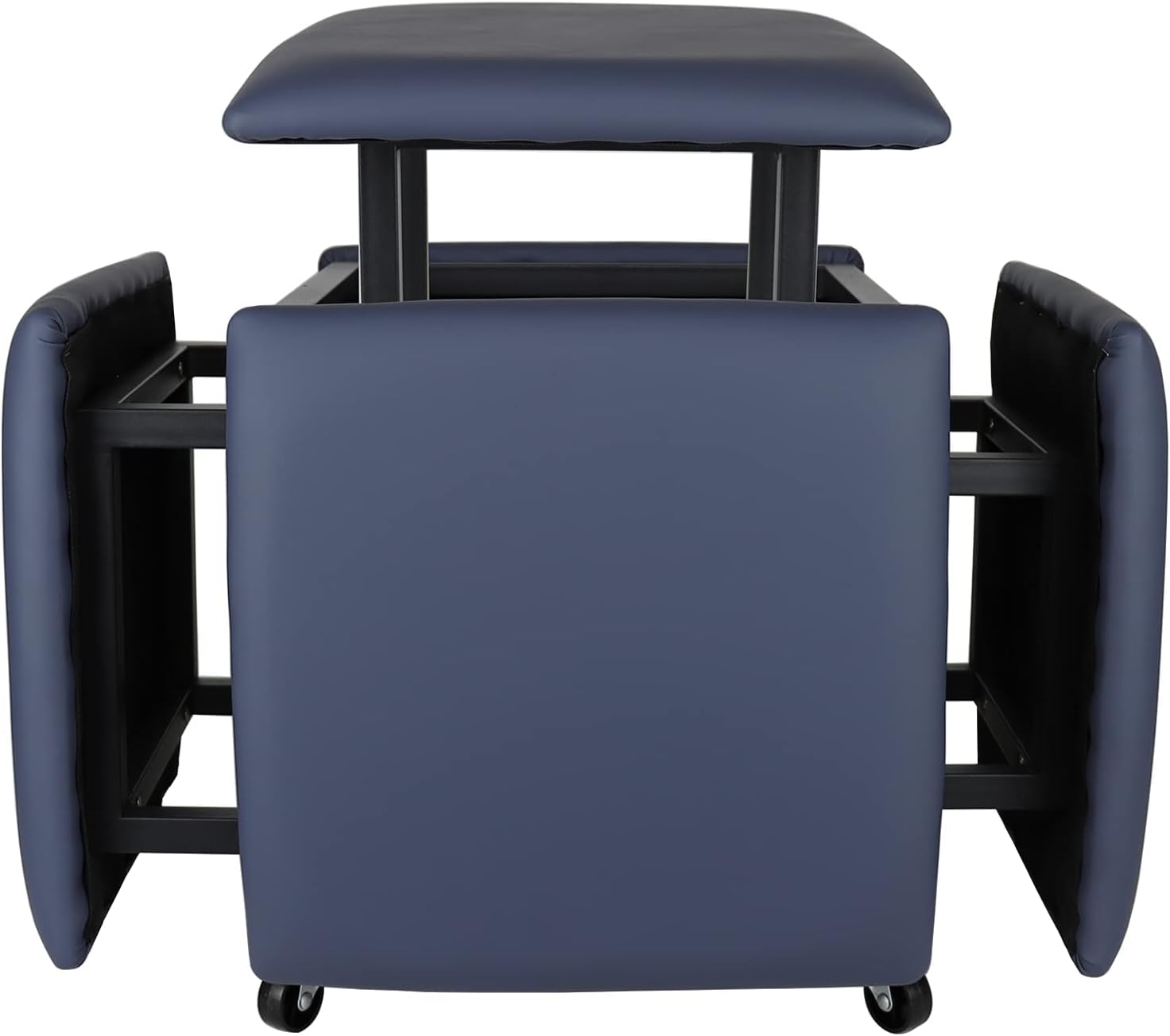 lugshiree 5 in 1 nesting ottoman cube chair, stackable stools, leather square ottoman bench, foot stool with wheels for living room,dining room 15.75x15.75x16.54 inches blue