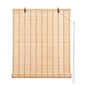 ABOUT SPACE Bamboo Curtains - Rope Mechanism Roll Up Down Bamboo Shade for SunLight, Dust Protection & Cooling -Window Chick Blinds for Balcony, Restaurant, Dhaba, Hotel, Resort(Beige,W 3 ft x H 6 ft)