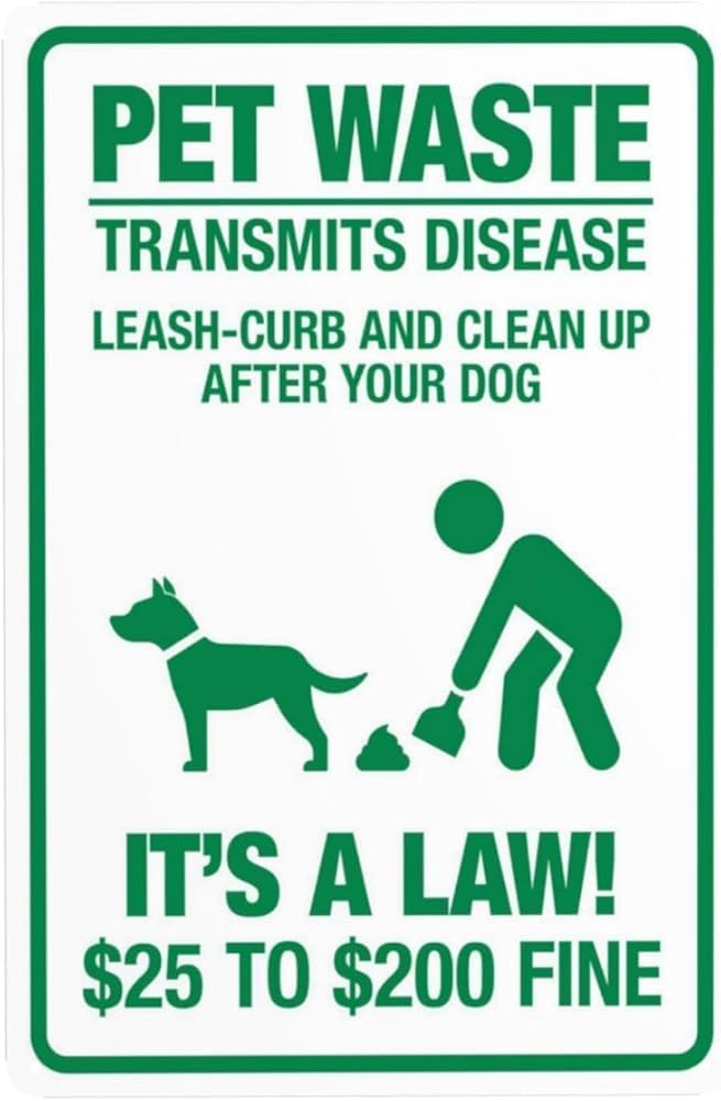 Pet Waste Leash Curb And Clean Up After Your Dog Fine $25 To $200 Warning Sign No Dog Poop Security Metal Signs For Business Home Garage Street Wall Safety Caution Decor Gift For Women Men 8x12 Inch