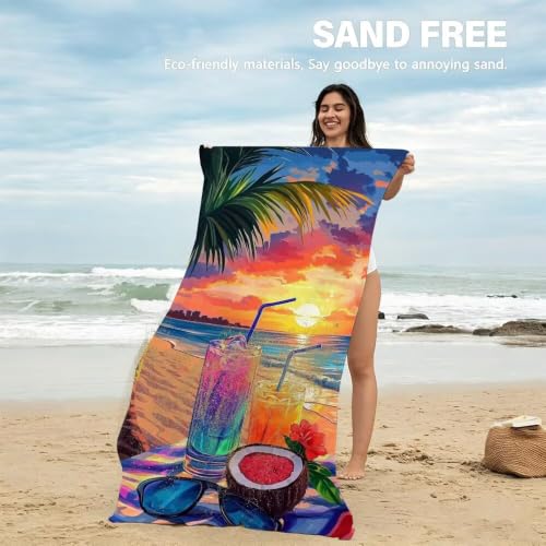 Serviette de bain séchage rapide microfibre compacte et durable motif coucher de soleil - 4