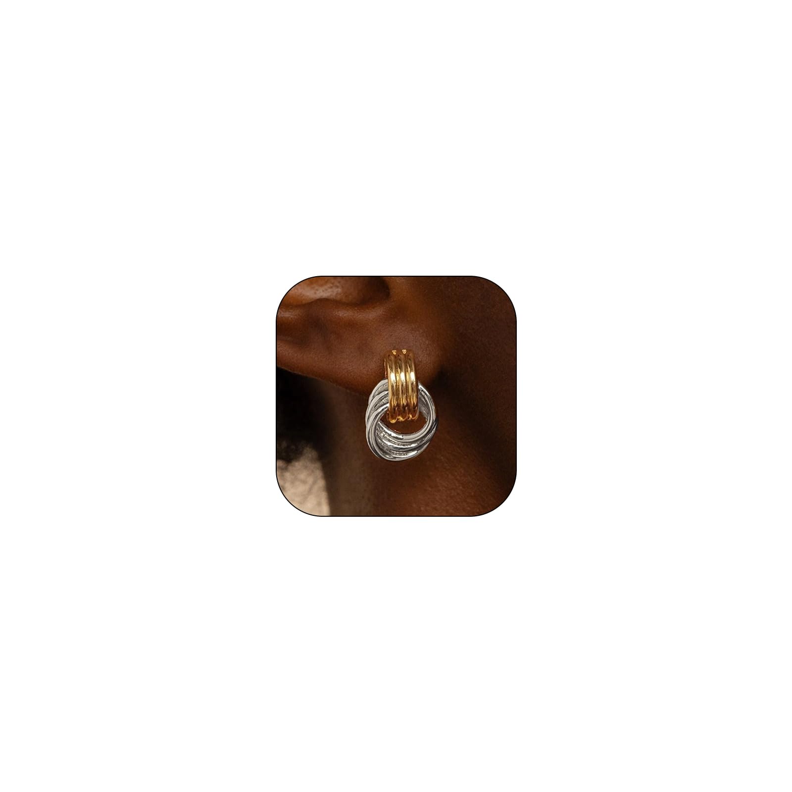 Harry and HenryChunky Gold Earrings Mini Triple Knot Earrings 14k Gold Plated Statement Earrings for Women Trendy Lightweight Chunky Earrings Dupes Gold Jewelry Christmas Gifts 2024