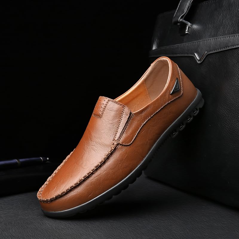 Men's Leather Driving Moccasins, Slip-on Loafers with Flexible Sole, Brown and Black, Casual Comfort Walking Shoes2