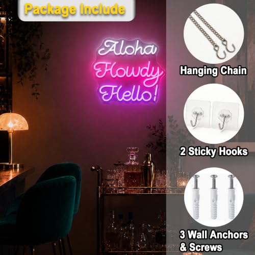 Image of Hello Howdy Aloha Neon Sign for Wall Decor Howdy Light Up Sign Aloha Led Signs for Room Party Home Wall Decor USB Powered