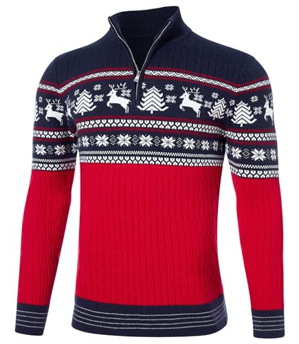 Fanient Men Christmas Jumper Men Christmas Sweaters Men Thick Warmth Knitwear Classic Outdoor Pullover Long Sleeve Jumper L