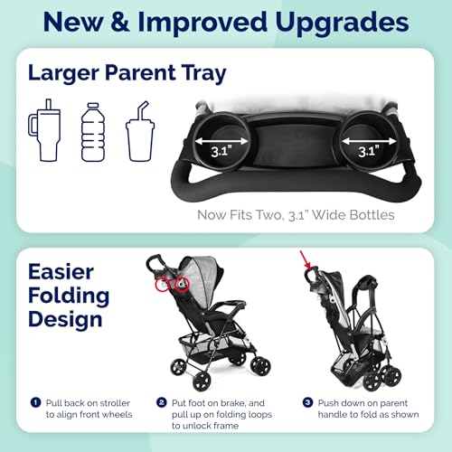 Kolcraft Cloud Plus Lightweight Umbrella Stroller for Toddlers with Reclining Seat, Large Storage Basket, Canopy, Infant & Parent Trays, Compact Fold for Summer Travel, Durable Frame, Slate Gray - Image 5