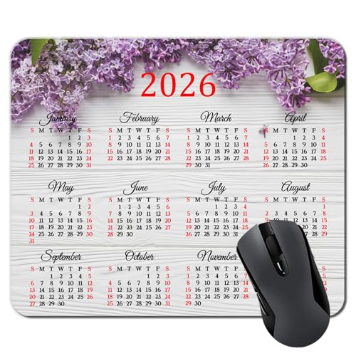 2026 Calendar HD Font Flowers Spring Flower Wooden Table Romantic Natural Farmhouse Country Style Mouse pad, Non-Slip Personalized Rectangular, Size: 9.5 x 7.9 inches…