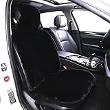 Soft Fuzzy Faux Fur Car Seat Cover, Cozy Synthetic Fluffy Automotive Seat Cushion for Cars SUV Trucks Universal Fit, 1 Pc seat (Black, 1 Piece Front Seat with Backrest)