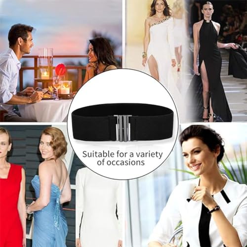 2 Pack Women's Stretch Waist Belts - Wide Adjustable Dress Belt (Black/White)4