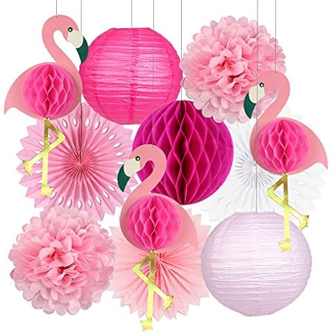 zilue Tropical Party Decorations Pink Flamingo Party Supplies Pom Poms Paper Flowers Tissue Paper Fan Paper Lanterns for Hawaiian Summer Beach Luau Party Cover
