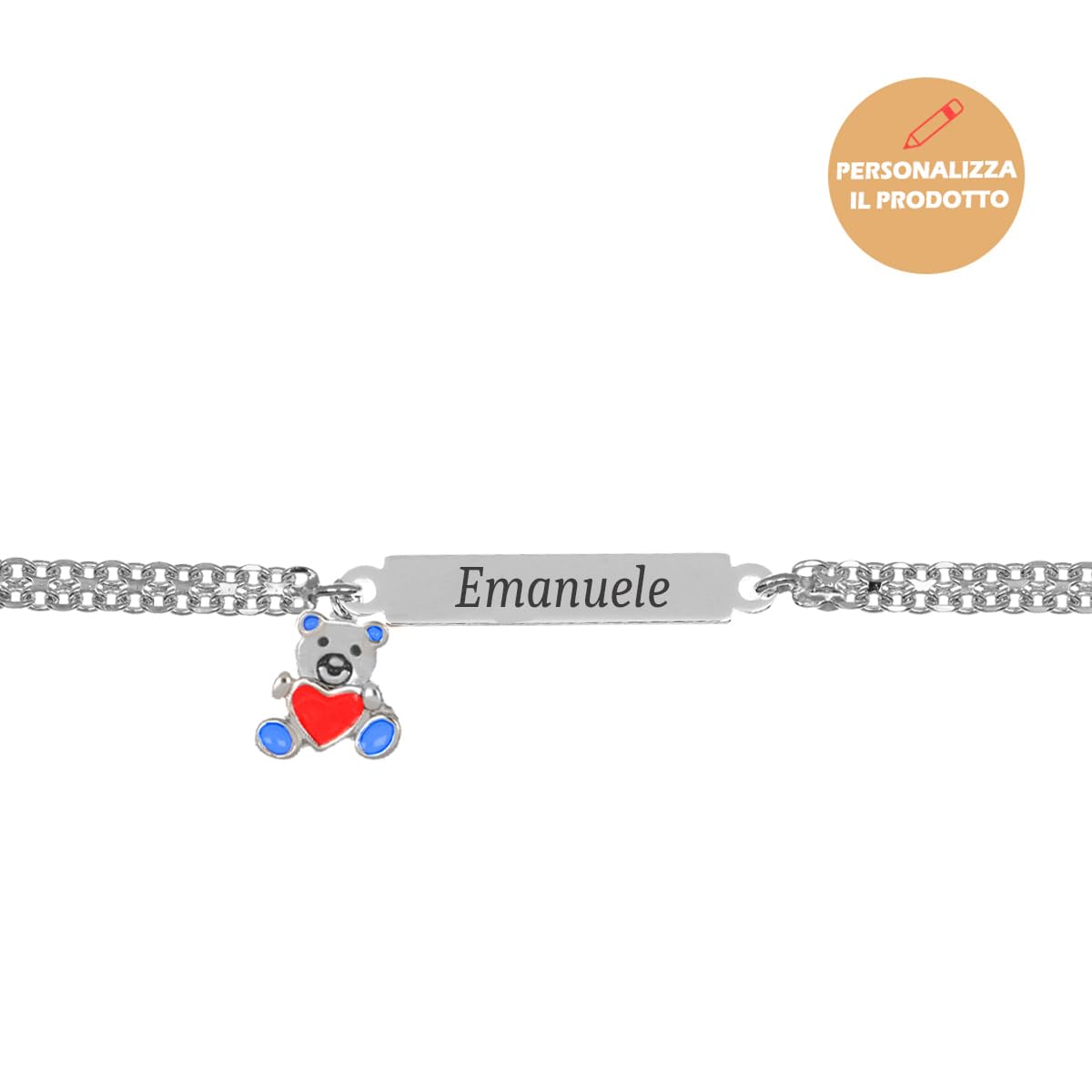 Armband aus 925er-Silber mit Namensschild und emailliertem Bär, Geschenkidee für Mädchen und Jungen, süßes Armband für Geburt, Taufe, Kommunion, Geburtstag