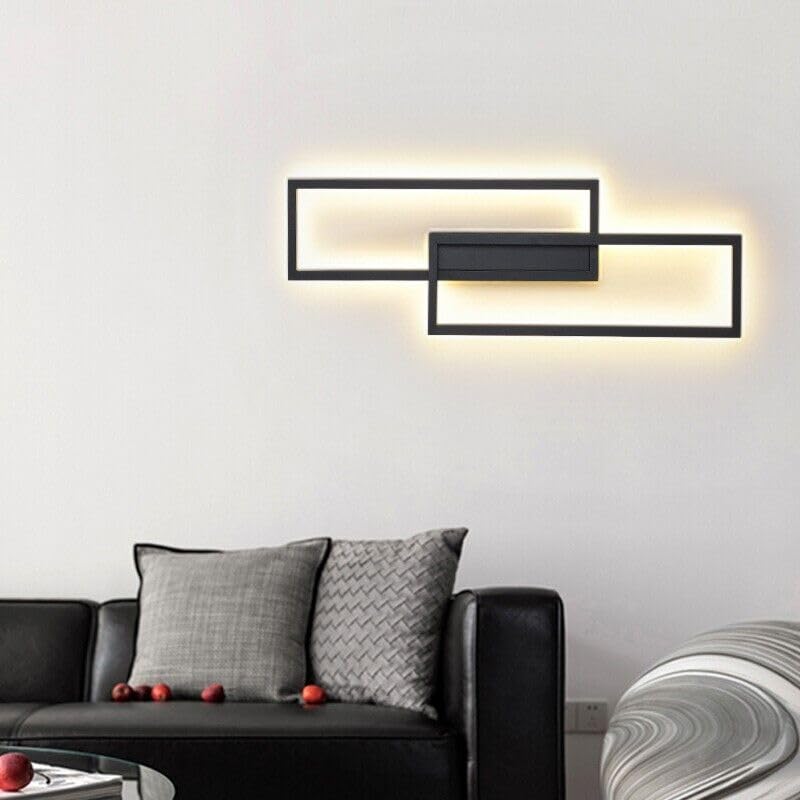 Dopastore Applique a Parete LED 32W Design con Due Rettangoli Sfalsati e Telecomando 3 Tonalità di Luce Moderna IP20 Per Interni Arredamento Camere