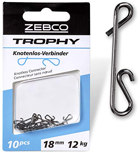 Zebco - Zebco Qualitäts Trophy Knotenlos-Verbinder Angelzubehör Wirbel Angeln Kleinteile Angel Zubehör, Diverse, L: 18mm 12kg / 10 Stück