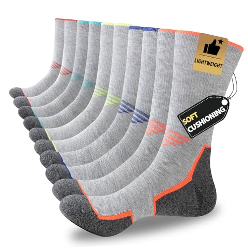 JOYNÉE 5 Pairs Mens Lightweight Athletic Crew Socks Cushioned Breathable Long Socks for Sports Running,Multicolor 1,Sock Size:10-13