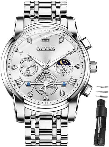 OLEVS Herren Uhren 3Bar Wasserdicht 42mm Große Quarz Luxus Edelstahlarmband | Armbanduhr Herren Analog Quarz Klassisch Römische Ziffern Leicht Ablesbar Geschäftlich Für den täglich