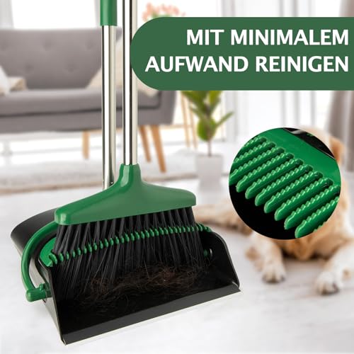 XXFLOWER Besen und Kehrschaufel Set mit langem Stiel,Kehrbesen mit Schaufel,Kehrset mit Ausziehbarem Stiel,Kehrblech Broom and Dustpan Set für Haushaltsreinigung Büro (Schwarz Grün)