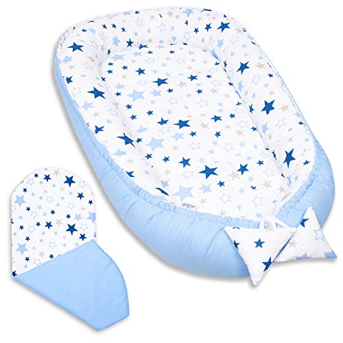 PaLulli Babynest, multifunktionales Kuschelnest mit Weiches zusätzlicher Matratze, Kokon, Nestchen, Babybett, Reisebett für Neugeborene, 100% Baumwolle Oeko-TEX, HERGESTELLT IN DER EU (Milkyway)