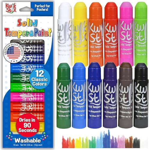 The Pencil Grip Kwik Stix Solid Tempera Paint, Super Quick Drying, 12 Pack