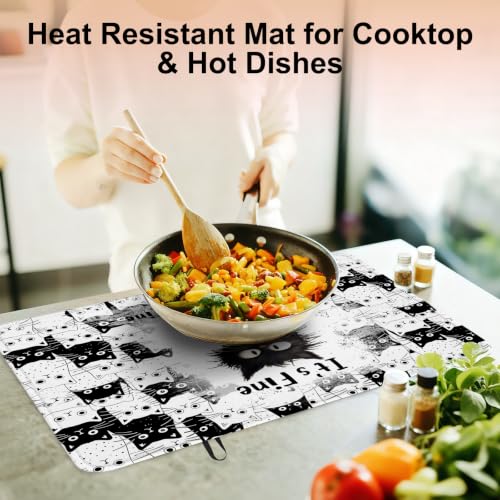 Image of Cat Stove Top Cover for Electric Stove 28 inchx 20 inch, Black Cat Heat Resistant Glass Top Stove Cover Protector, Glass Cooktop Covers, Kitchen Non-Slip Drying Mat Flat Electric Stove Top Covers