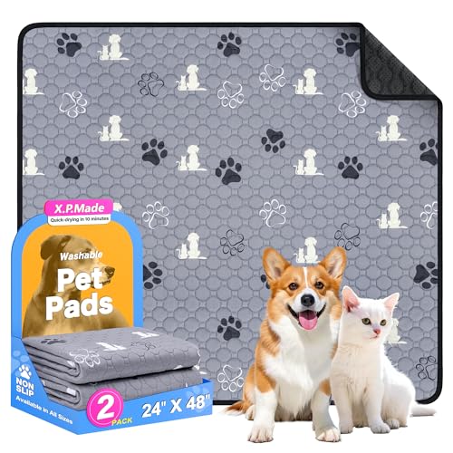 Image of Washable Pee Pads for Dogs, 2 Pack Reusable Puppy Pads, Waterproof Pet Pee Pads for Dog Potty Training, Extra Large Dog Pee Pads for Crate, Playpen, and Whelping, Durable and Absorbent, Gray 24 inchx48 inch